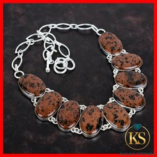 Sterling Silver Natural Mahogany Obsidian Trendy Chain Daughter Wedding Necklace