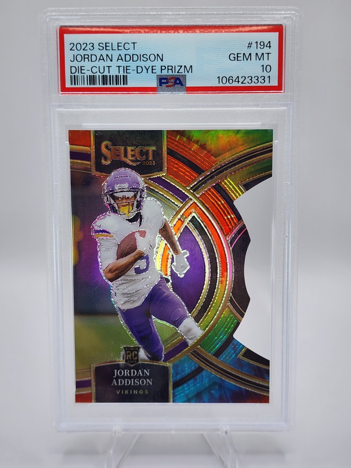 2023 Panini Select Premier Level Jordan Addison Tie-Dye Die-Cut /25 RC PSA 10