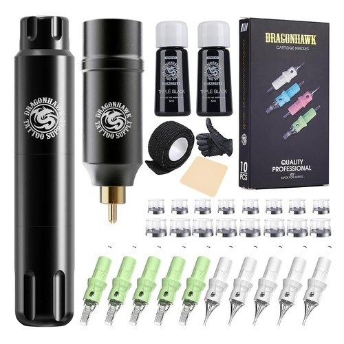 Dragonhawk S12 Wireless Tattoo Pen Kit, Rotary Tattoo Machine Gun Kit