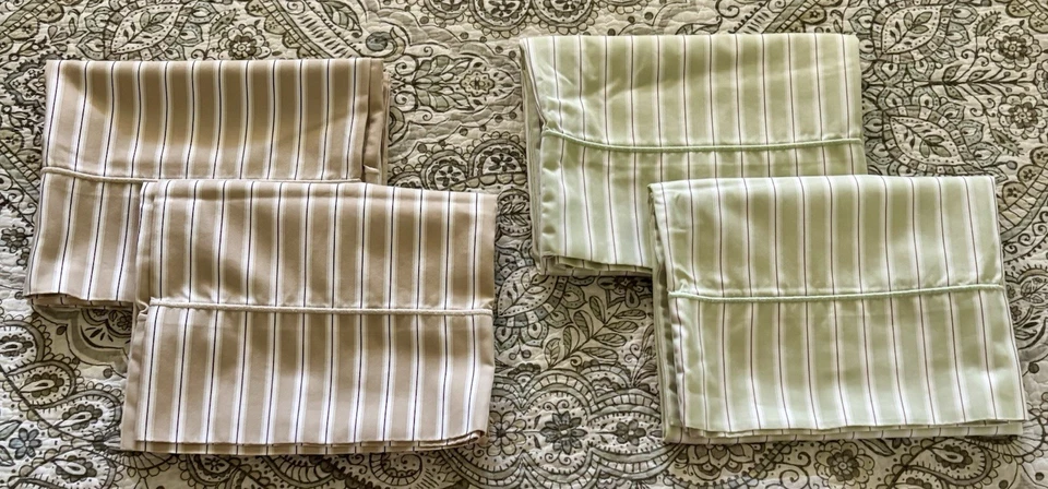 Juego de fundas de almohada Lands End verde a rayas y conjunto de bronceado a rayas estándar/queen 4 en total Foto 4 de 4