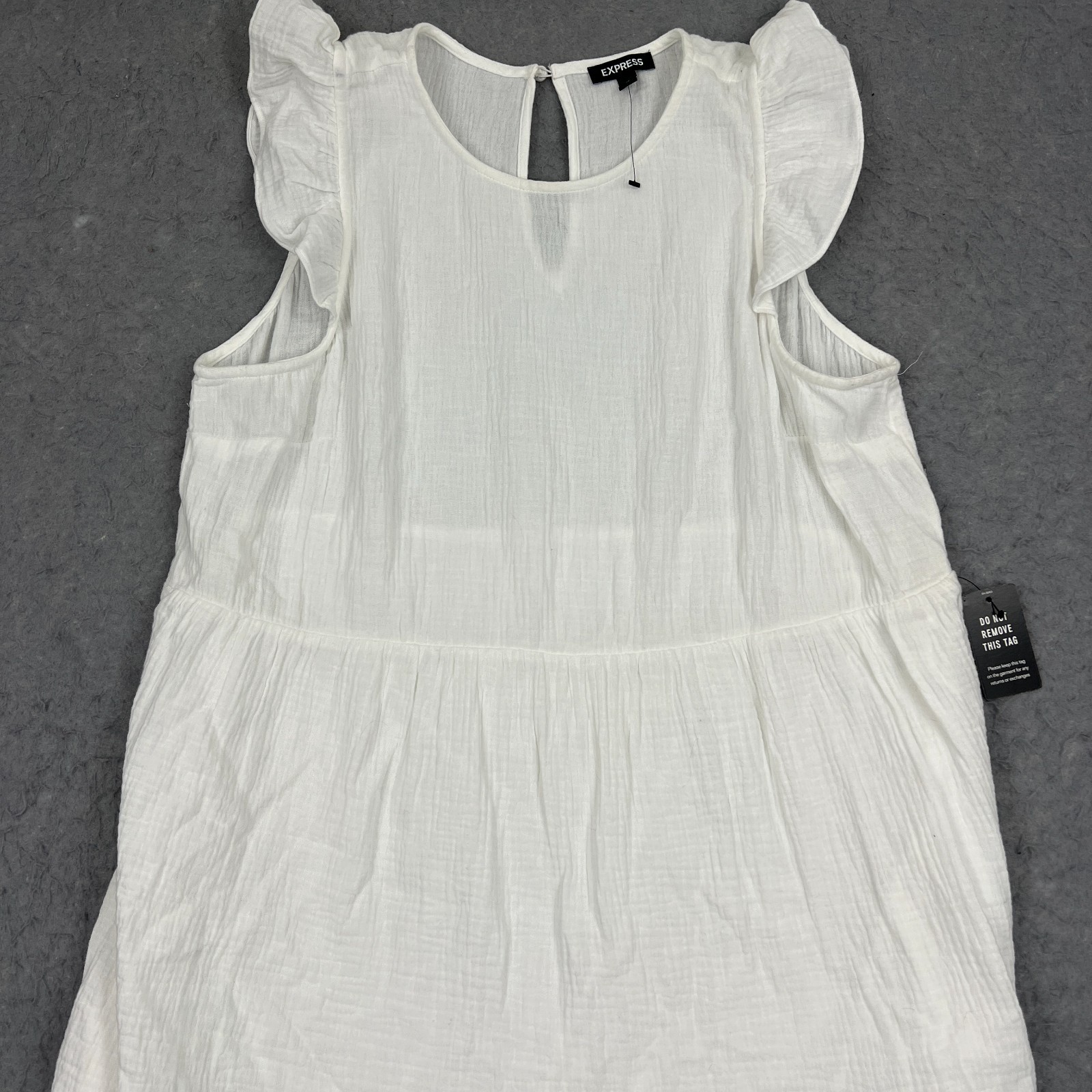 NEW Express Maxi Dress Women's XL White Airy Gauze Tiered Cap Sleeve Layered