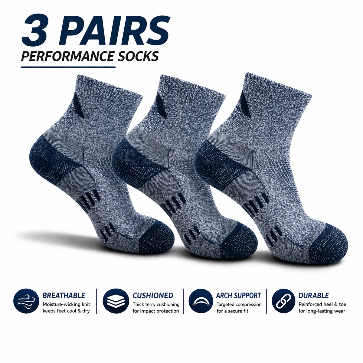 3 Pairs Ankle Socks Mens Womens Cushioned Breathable Running Gym AUS LOCAL STOCK