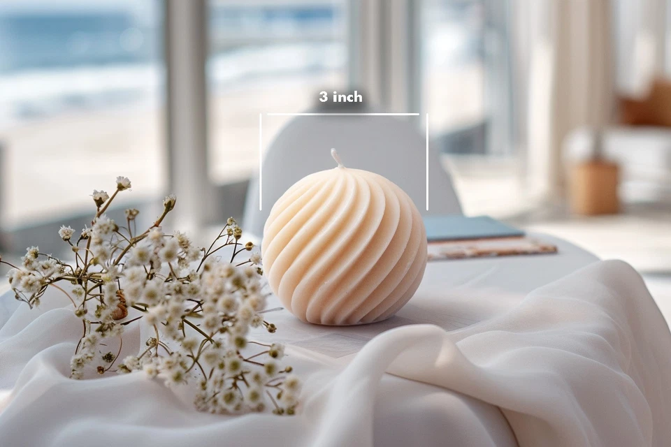 Handmade Soy Ball Candle 4.5" – French Vanilla & Sandalwood Scent - Image 2 of 4