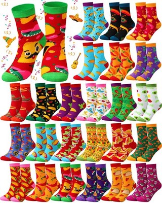 Shinymoon 24 Pairs Taco Socks for Men Women Mexican Fiesta One Size, 