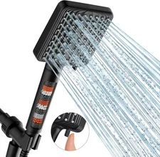 Filtered Shower Head Black - 6 Modes High Pressure Handheld Matte 