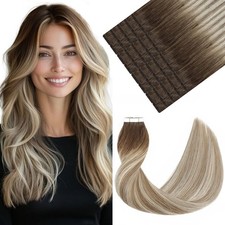 VINBAO Blonde Tape in Human Hair Extensions Dark Roots, Remy, Seamless