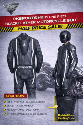 RKSPORTS HERREN EINTEILER SCHWARZ LEDER MOTORRADKOMBI HALBER PREIS SALE!