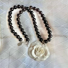 Suzanne Kalan Carved Rose Smokey Quartz Beaded 925 Necklace U.S.A, Vintage