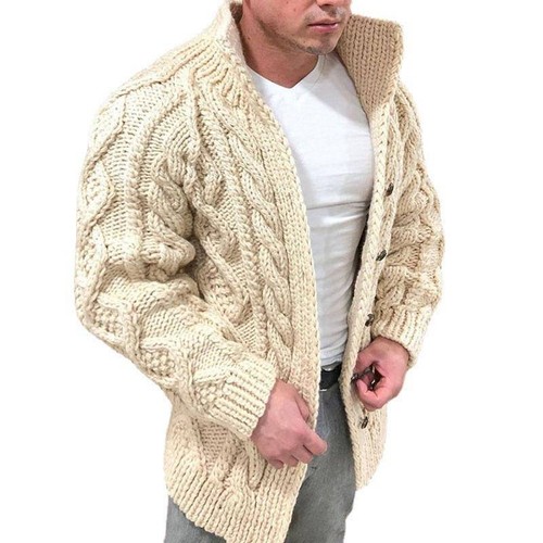 Men's Sweater Cable Warm Jacket Jumper Fashion Knit Chunky Knit Cardigan - Picture 11 of 20