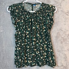 Old Navy Womens Green Floral Smocked Ruffle Sleeve Blouse XXL Ditzy Rayon Top