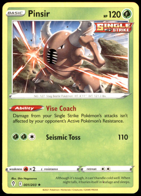 Pinsir 001/203 SWSH07: Evolving Skies Rare Regular NM Pokemon TCG