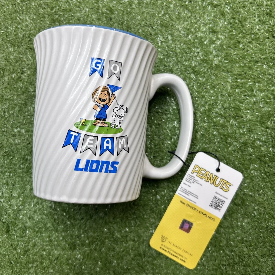 Taza Detroit Lions Snoopy Swirl 15 oz cerámica nueva con etiquetas Foto 2 de 4