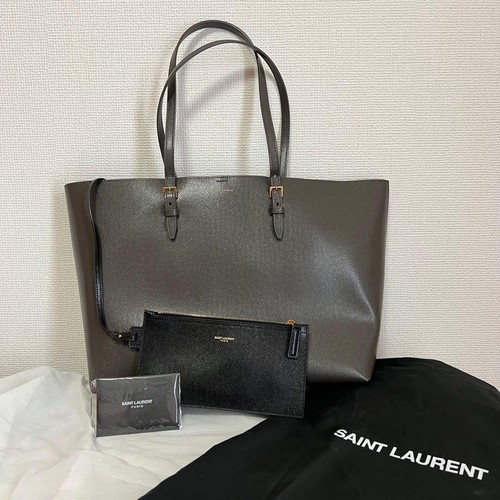 YSL Saint Laurent Tote Handbag Shoulder Bag Gray Leather Women's Used once