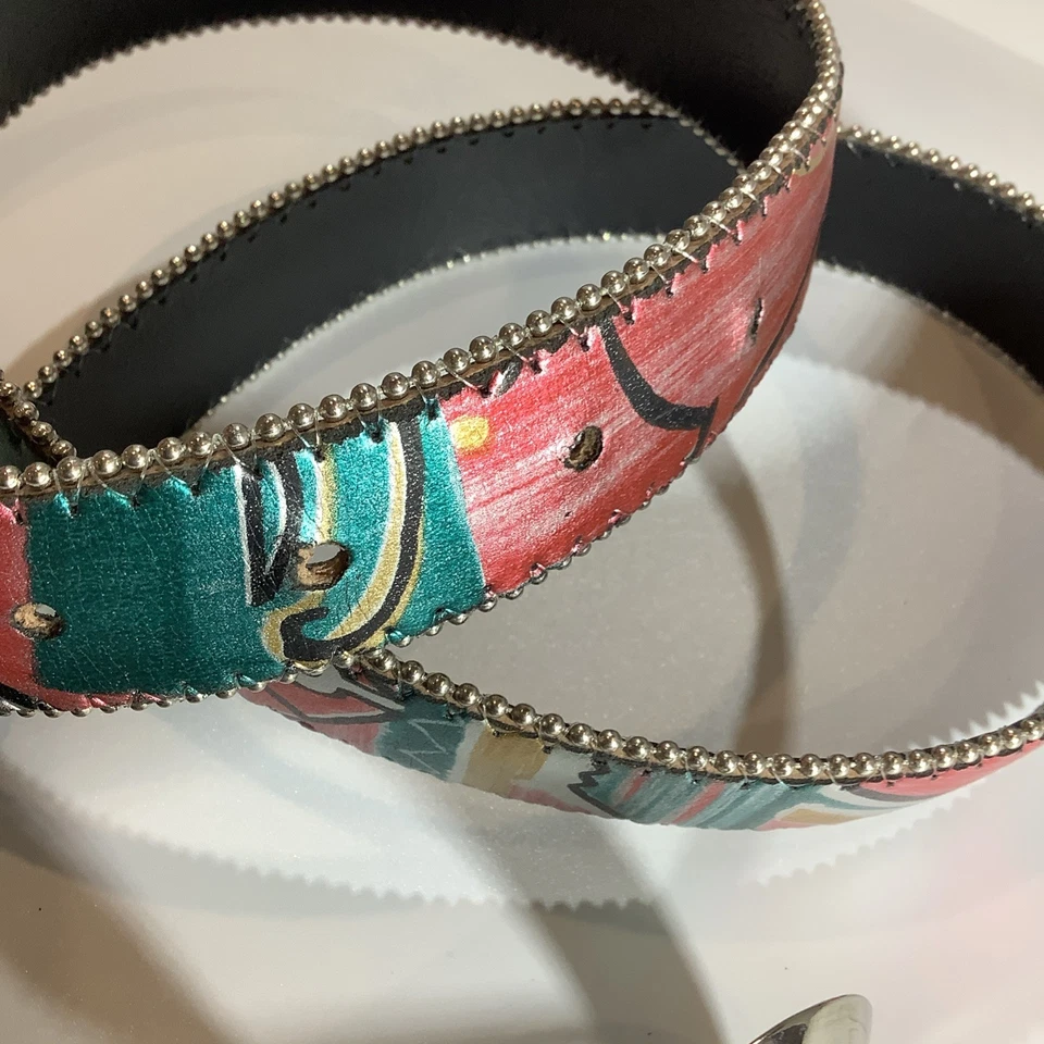 Cinturón Dakota LTD. Vintage Metálico Multicolor Abstracto Plata Hebilla Talla M/L Foto 2 de 4