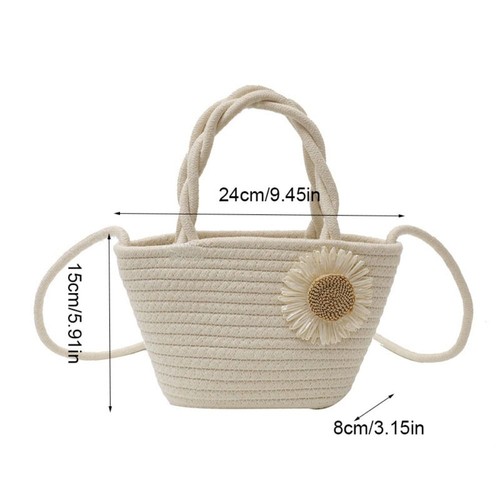 Flower Weave Straw Bag Solid Color Raffia Handbag Beach Shoulder Bag Summer - Picture 2 of 12