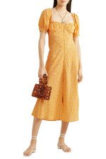 Rixo - Silk Tammy Midi Dress - NEW WITH TAG - Size L INT / 12 UK / 8 US - Yellow