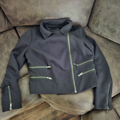 Banana Republic Cropped Moto Jacket Black Size 4 Very Small Very Nice Feel