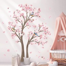 Large Cherry Blossom Tree Wall Decals Pink Flower Branch Wall Stickers for Li...