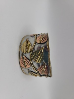Artisan Mixed Metal Leaf Vine Cuff Bracelet Hammered Silver Tone Botanic