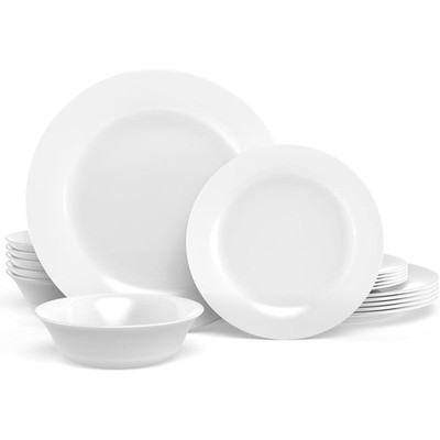18-PCS Kitchen Opal Dishes Set, Lightweight Glass Plates and Bowls Set-NEW