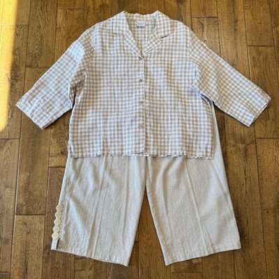 Westbound 100% Linen Button Up Shirt Womens XL with Linen Blend Capri Pants L