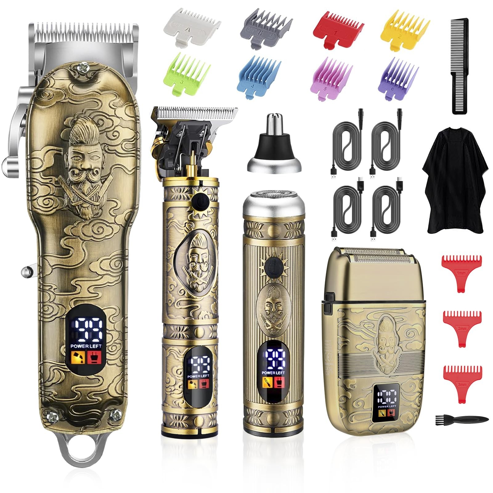 Men's Professional Hair Clippers & Trimmer Set with T-Blade & Nose Trimmer