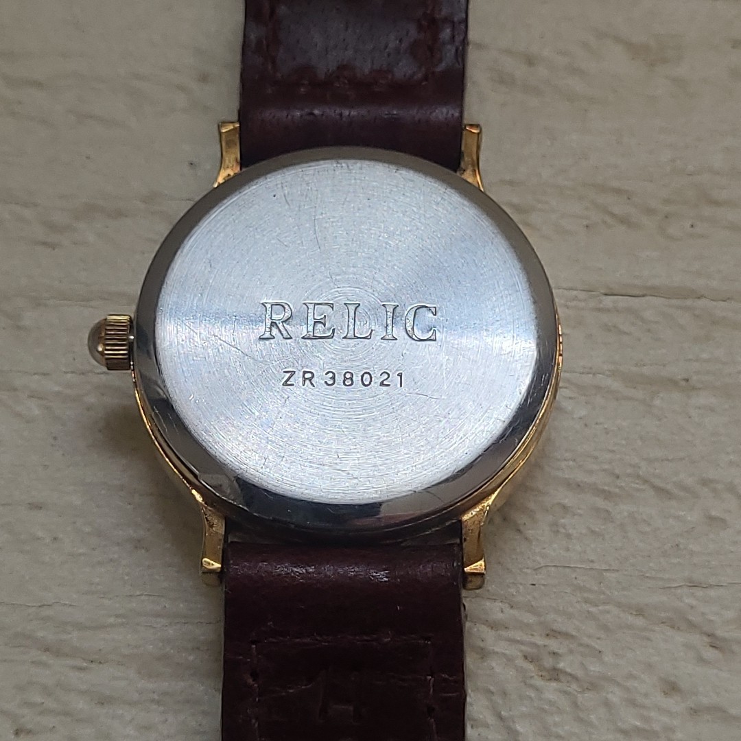 Vtg Relic ZR 38021 Skeleton Watch w Faceted Face Brown
