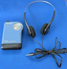 SONY WALKMAN SRF-29 Vintage FM AM Radio Headphones Belt Clip Blue Retro Tested