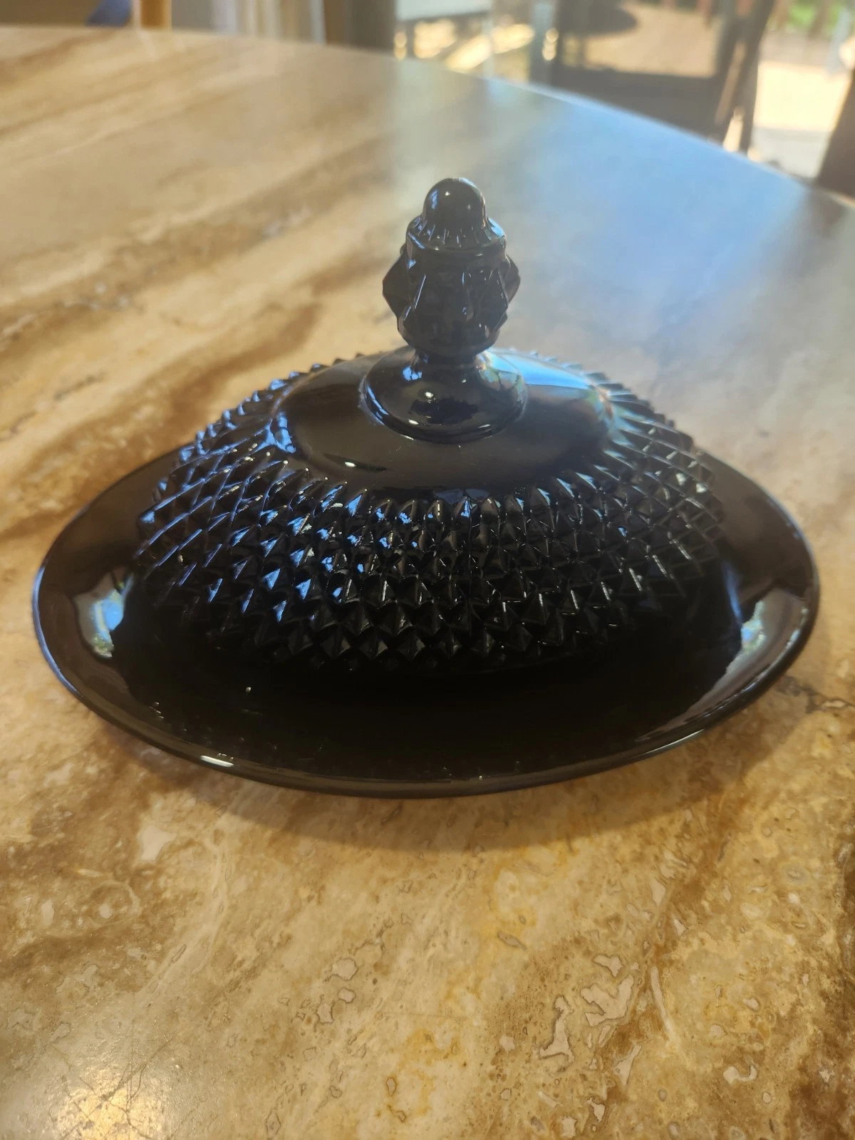 VTG Tiara Indiana Glass Cameo Black Diamond Point Covered Butter Keeper Dish