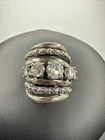 Stunning VTG Israel 925 Sterling Silver CZ Ornate Wide Ring. Size 7. Grams 10