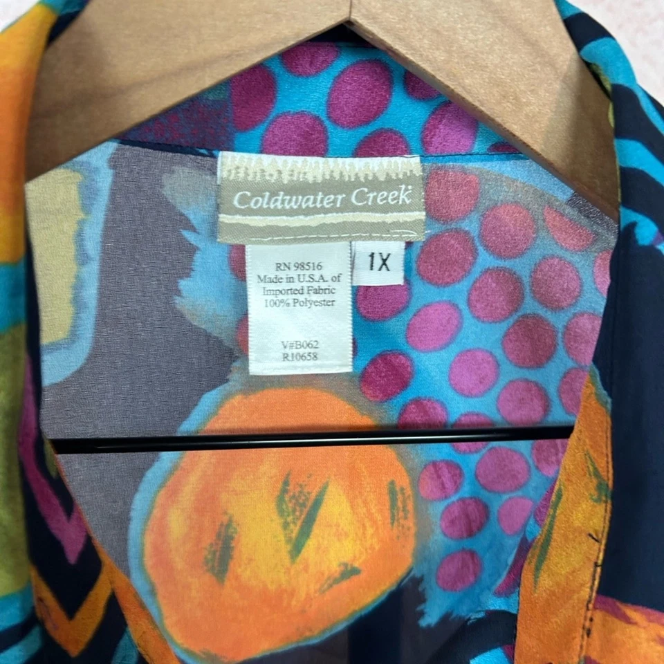 Camisa COLDWATER CREEK Artística Boho Abotonada Top Talla 1X Usable Arte Declaración Foto 4 de 4