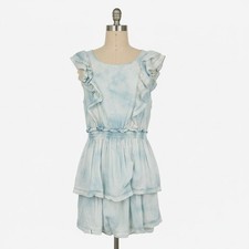 BB Dakota Ruffle Mini Dress Light Blue Tiered Boho Sleeveless Womens S