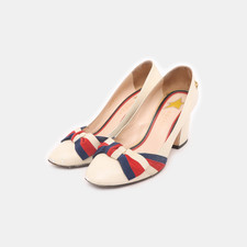 Authentic GUCCI GG Web White Leather Gold Star Bow Heel Pump - Size 36