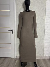 Prettylittlething Brown Ribbed Knit Maxi Dress Size M