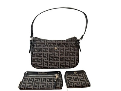 Fiorelli 3 Pc Bag Set Shoulder Bag Wallet Coin Purse Black Brown Logo 