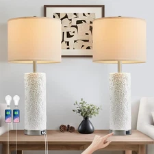 28 Modern White Ceramic Table Lamps Set of 2 for Living Room, Farmhouse 3-Way...