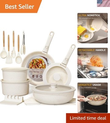 21 Pcs Pots and Pans Set Non Stick, Ceramic Cookware Set Detachable Handle, R...