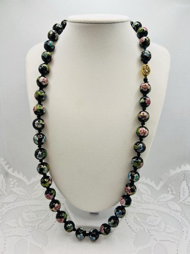 Vintage Cloisonne ROUND Beaded Necklace Floral Chinese Cloisonné Enamel - Picture 2 of 12