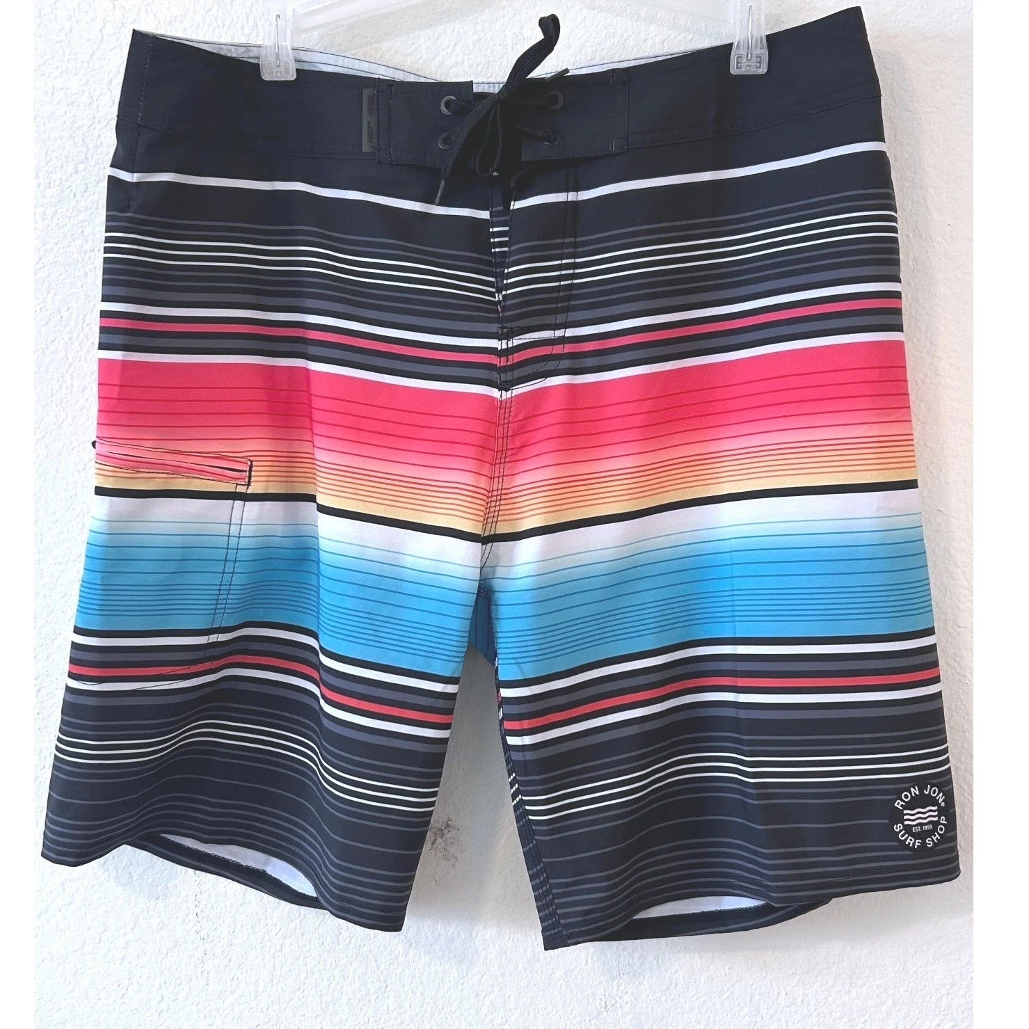 Ron Jon Surf Shop Summer Retro Mens Board Shorts SZ 34 Multi Color Striped