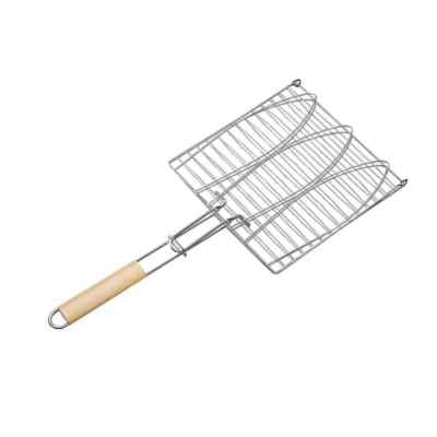 BBQ Steak Metall Fleisch Fisch Braten Grillkorb mit Holzgriff 38 x 38 cm