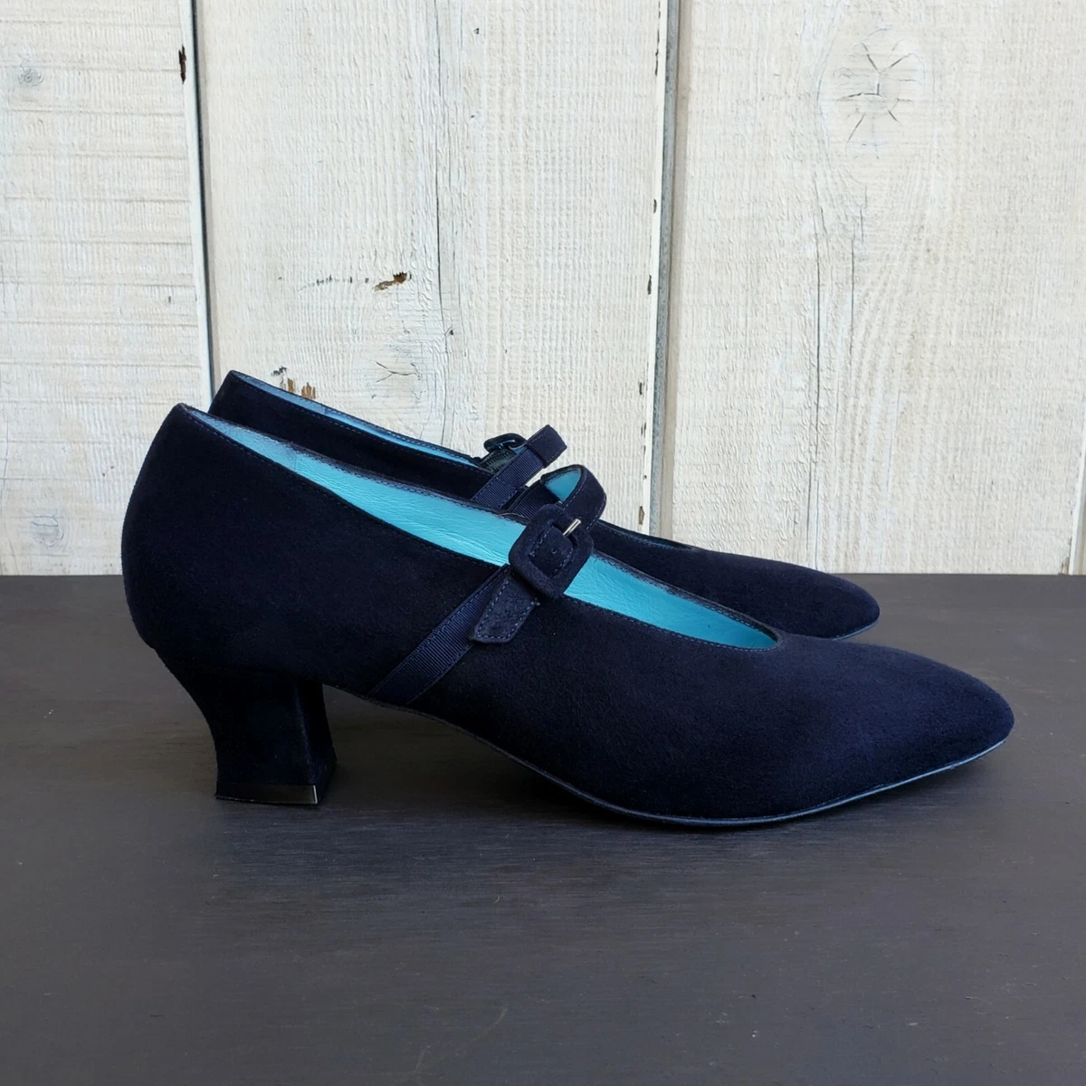 Thierry Rabotin Italy Navy Suede Heels Mary Jane Pumps Size 38 eBay