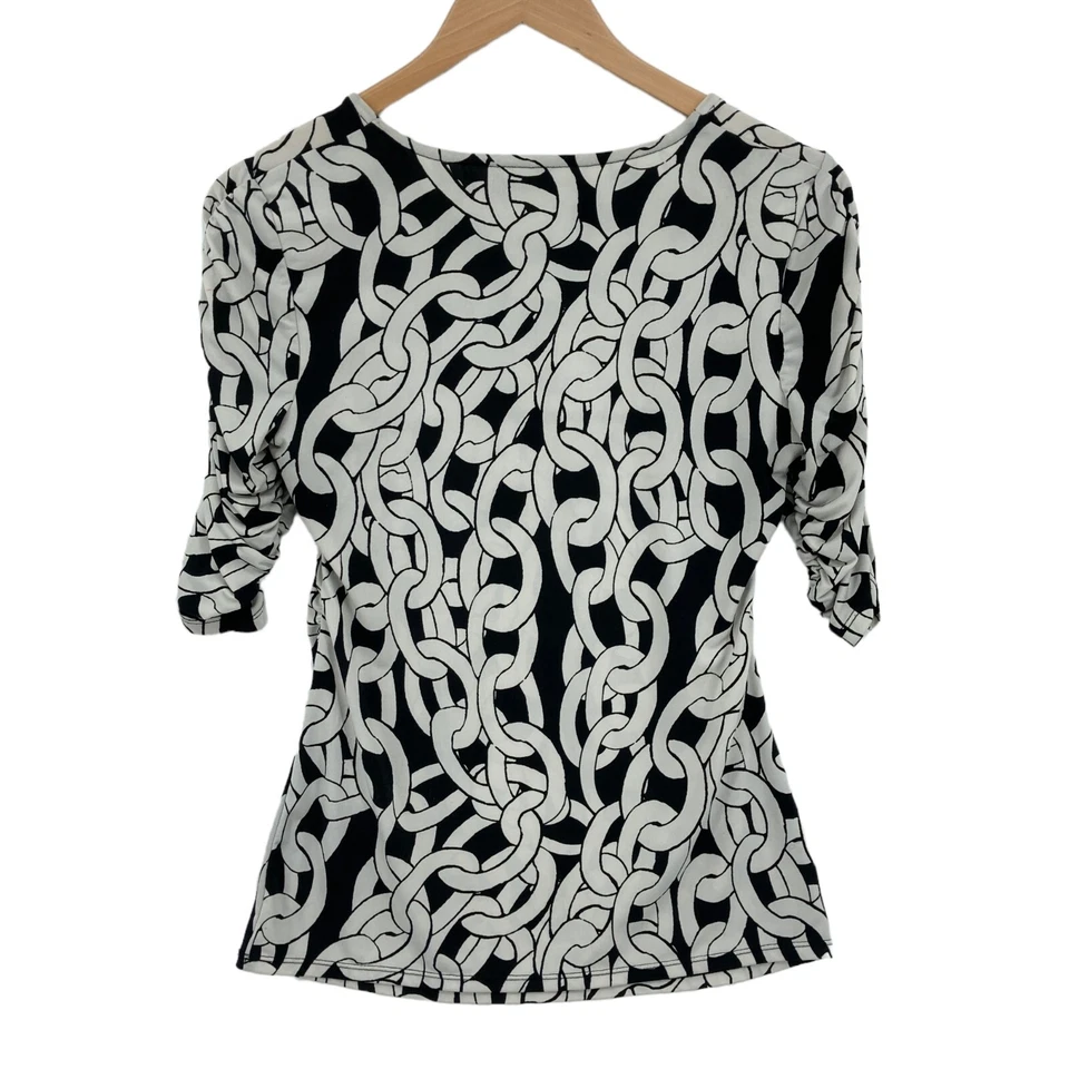 Alfani Women's White & Black Geo Print Half Sleeve Pullover Blouse Top Size PP - Image 2 of 4