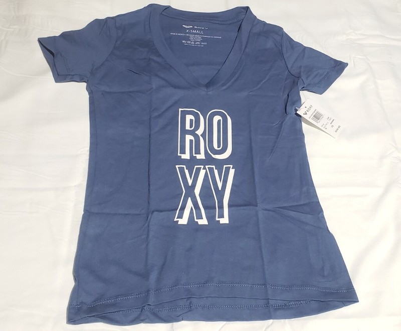 Roxy XSmall Blue TShirt V-Neck Short Sleeve Womens Graphic T-shirt NWT