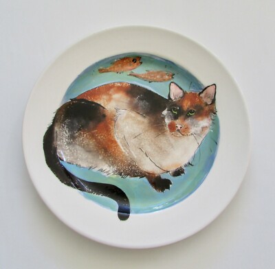 Rainbow Gate Pottery Santa Fe Jenny Lind OOAK Siamese Cat Plate 1995