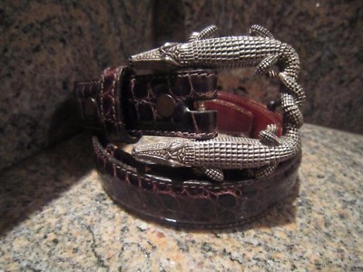 Barry Kieselstein-Cord Sterling Buckle Brown Alligator Belt Size 3 s-l400.jpg main image 4
