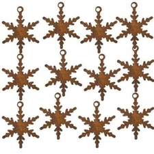 CWI Christmas Decor - Miniature Small Rust Metal Snowflakes Charm Ornaments 10pc