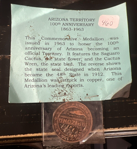 1963 Arizona Territorial Centennial Copper Medallion 100th Anniversary Coin - 第 1/6 張圖片