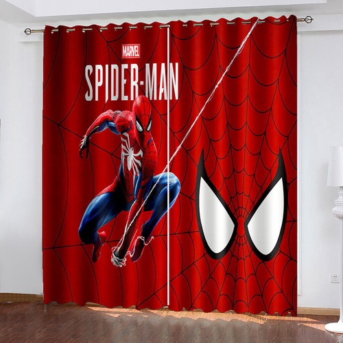 Kids Boys Marvel Spiderman Thick Blackout Window Curtain Thermal Ring Top Eyelet - Picture 60 of 61