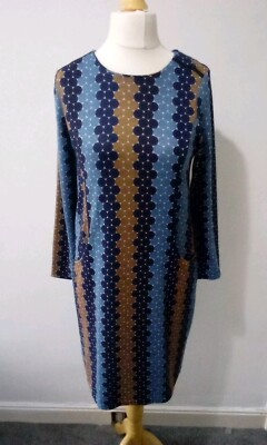 Alice Collins Julia Stack Polka Dot Blue Fitted Warm Dress Size UK