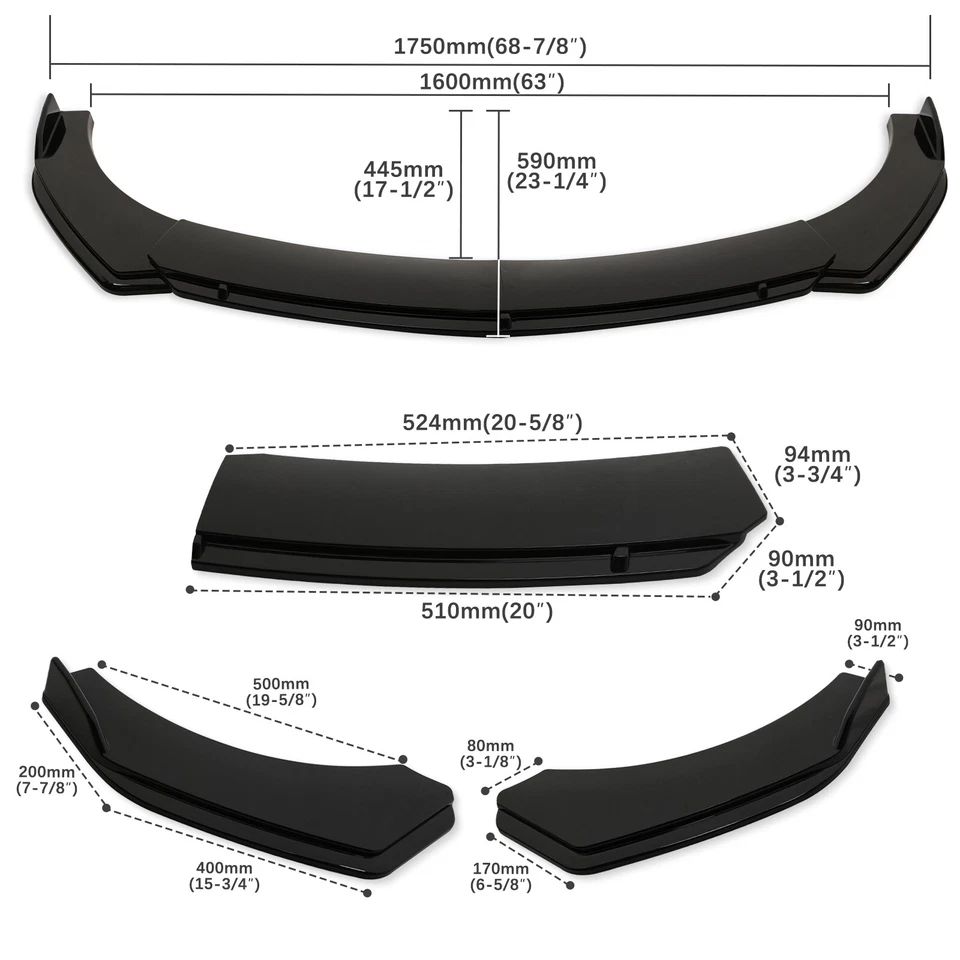 Car Front Bumper Lip Spoiler Splitter Body Kit Glossy Black For Mercedes-Benz - Image 2 of 4
